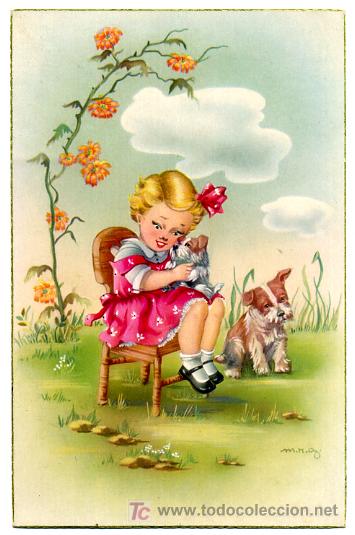 Postais: PERROS, PERRITOS, NI&Ntilde;A,      P23173