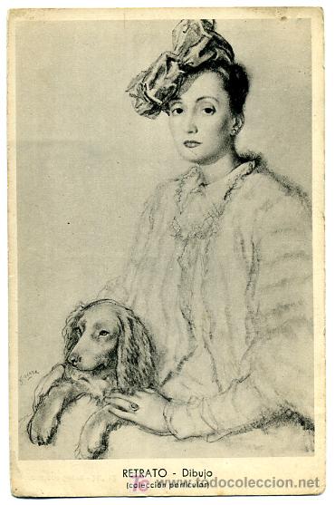 Postais: PERROS, PERRITOS, MUJER, RETRATO, DIBUJO,        P23184