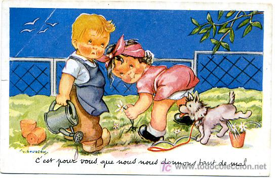 Cartoline: PERROS, PERRITOS, NI&Ntilde;OS,        P23192