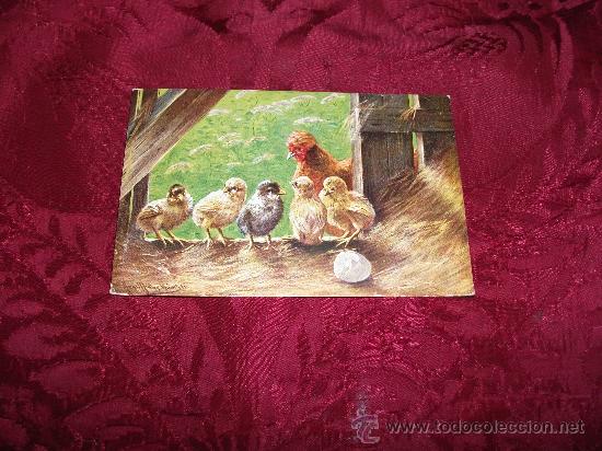 Postcards: Gallina con pollitos,H Kco M marke palette