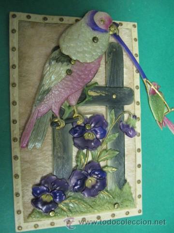 Postais: PRECIOSA POSTAL CON MOVIMIENTO, AVES EN RELIEVE CELULOIDE COLOREADA. PP.SG.XX. CIRCULADA