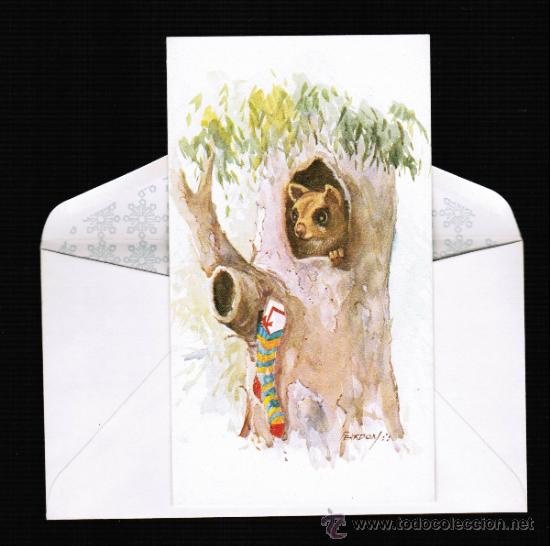 Postais: TARJETA FELICITACION - REGALO - POR PEARDON - A&Ntilde;O 1978 - ORIGINAL PINTADO CON LA BOCA
