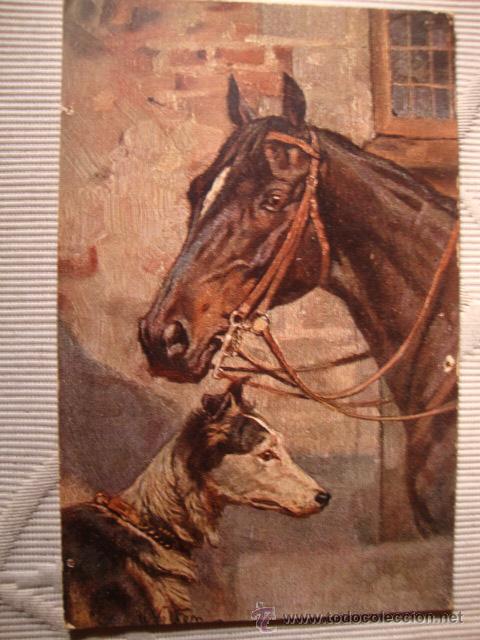 Cartes Postales: TARJETA POSTAL ORIGINAL DIBUJOS CABALLO Y PERRO, POST CARD, CA.1915