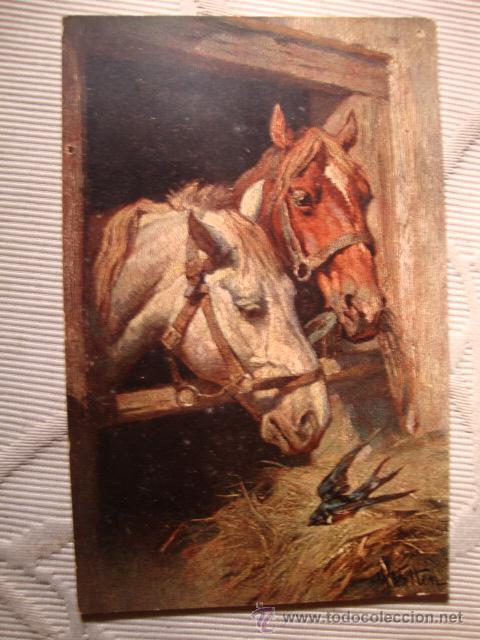 Postais: TARJETA POSTAL ORIGINAL DIBUJOS CABALLO Y GOLONDRINA, POST CARD, CA.1915
