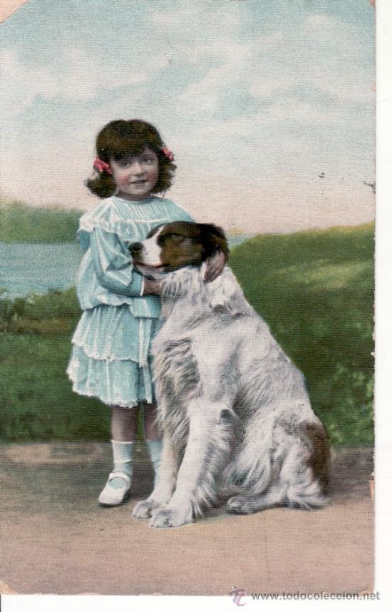 Postcards: POSTAL ANTIGUA DE PERRO - NI&Ntilde;OS