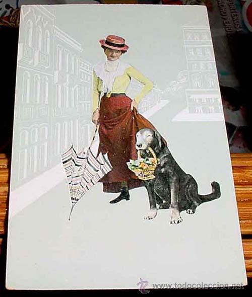 Postais: ANTIGUA POSTAL ANIMALES - SE&Ntilde;ORITA CON UN BONITO PERRO - NO CIRCULADA - SIN DIVIDIR.
