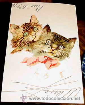 Postais: ANTIGUA POSTAL ANIMALES - DOS GATITOS CON UN LAZO ROSA - NO CIRCULADA - ESCRITA - ED. D. G. M.