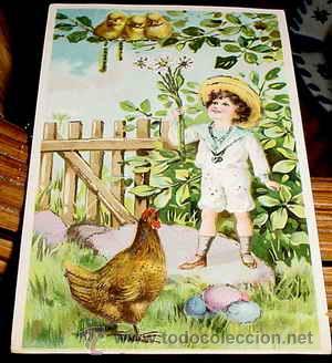 Cartes Postales: ANTIGUA POSTAL ANIMALES - UNA NI&Ntilde;A JUGANDO CON UNOS POLLITOS - POSTAL EN RELIEVE - NO CIRCULADA - ES
