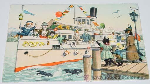 Cartes Postales: ANTIGUA POSTAL DE ANIMALES - GATOS EN EL BARCO - NO CIRCULADA - ESCRITA - ED. MK - N&ordm; 4745.