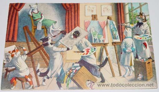 Postcards: ANTIGUA POSTAL DE ANIMALES - GATOS PINTANDO - NO CIRCULADA - ESCRITA - ED. MK - N&ordm; 4759.