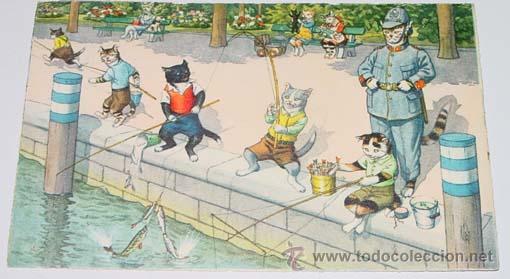 Postcards: ANTIGUA POSTAL DE ANIMALES - GATOS PESCANDO - NO CIRCULADA - ESCRITA - ED. MK - N&ordm; 4742.