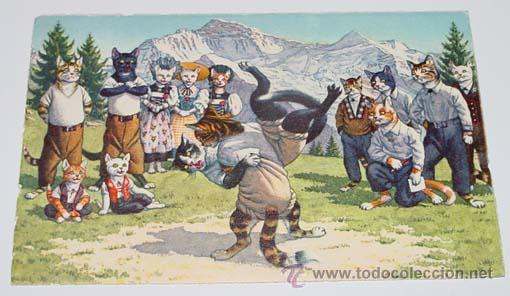 Cartes Postales: ANTIGUA POSTAL DE ANIMALES - GATOS PELEANDO - NO CIRCULADA - ESCRITA - ED. MK - N&ordm; 4771.