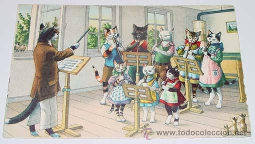 Cartes Postales: ANTIGUA POSTAL DE ANIMALES - GATOS TOCANDO LA FLAUTA - NO CIRCULADA - ESCRITA - ED. MK - N&ordm; 4757.