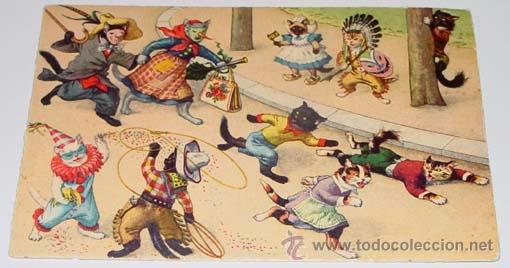 Cartes Postales: ANTIGUA POSTAL DE ANIMALES - GATOS DE CARNAVAL - NO CIRCULADA - ESCRITA - ED. MKZ - N&ordm; 4738.