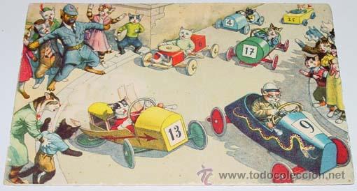 Cartes Postales: ANTIGUA POSTAL DE ANIMALES - CARRERA DE CARROS - NO CIRCULADA - ESCRITA - ED. MKZ - N&ordm; 4761.