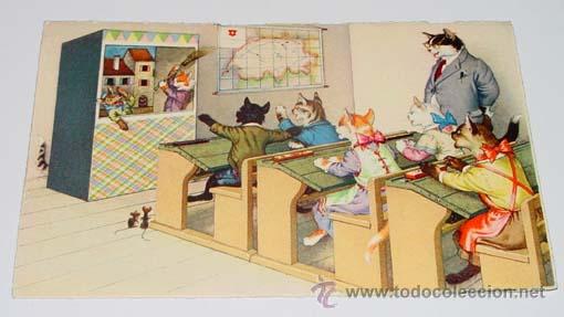 Postcards: ANTIGUA POSTAL DE ANIMALES - GATOS EN LA ESCUELA - NO CIRCULADA - ESCRITA - ED. MKZ - N&ordm; 4725.