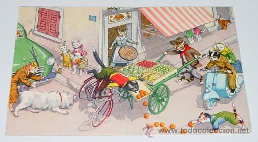 Postales: ANTIGUA POSTAL DE ANIMALES - GATOS ACCIDENTE CON LA BICICLETA - NO CIRCULADA - ESCRITA - ED. MKZ - N