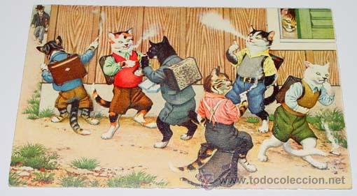 Postkarten: ANTIGUA POSTAL DE ANIMALES - GATOS FUMANDO - NO CIRCULADA - ESCRITA - ED. MKZ - N&ordm; 4704.