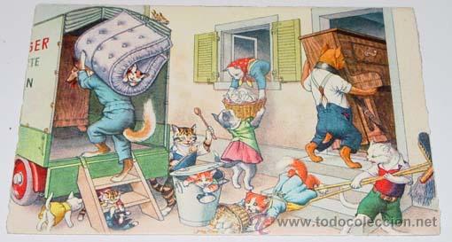 Cartes Postales: ANTIGUA POSTAL DE ANIMALES - GATOS MUDANZA - NO CIRCULADA - ESCRITA - ED. MKZ - N&ordm; 4760.