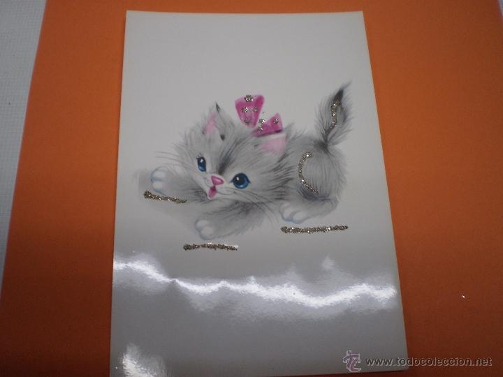 Postcards: POSTAL - GATO- BV -20037-3 -CON  PURPURINA-SIN CIRCULAR-50488.