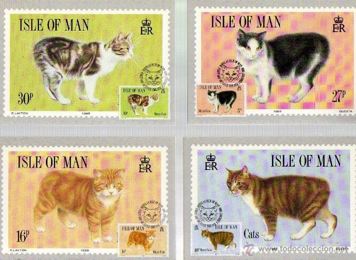 Postales: ISLA DE MAN 1989 4 POSTALES- POSTAL PRIMER DIA CIRCULACION FELINOS FELINO GATOS- CATS- GATO- FDC