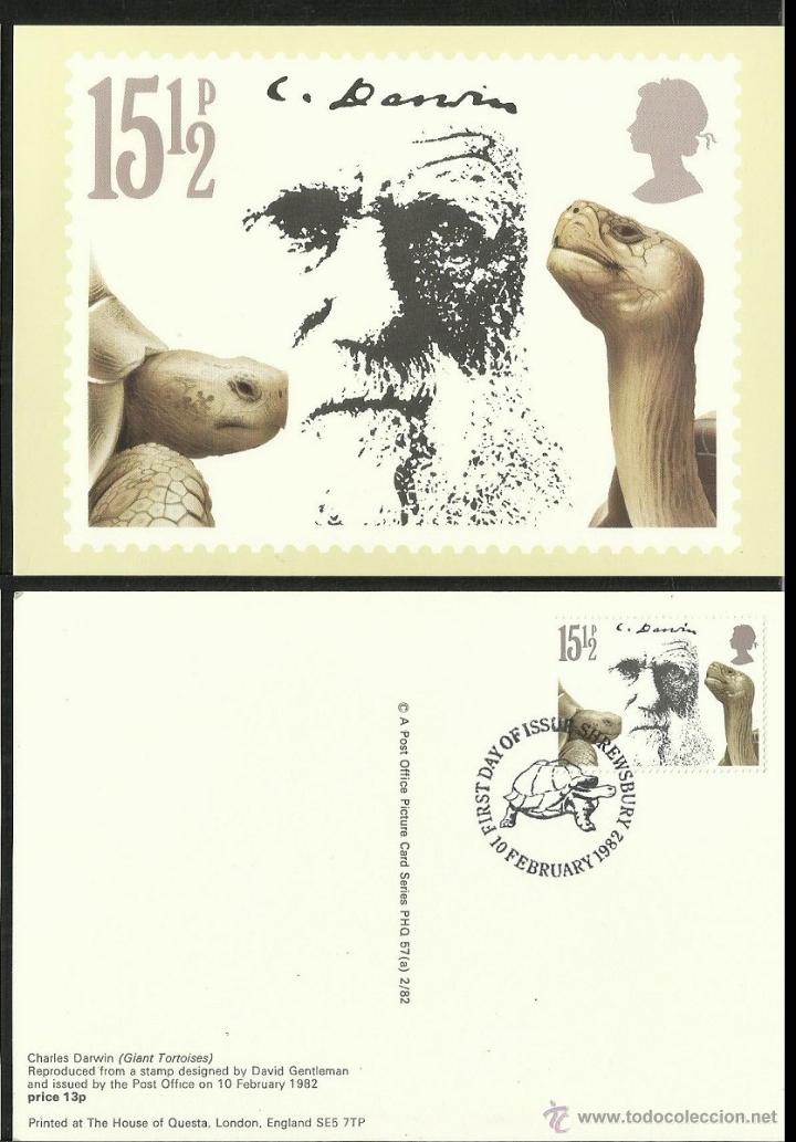 Postcards: GRAN BRETA&Ntilde;A 1982 POSTAL PRIMER DIA CIRCULACION FAUNA TORTUGA- 100 ANIVERSARIO MUERTE C. DARWIN- FDC