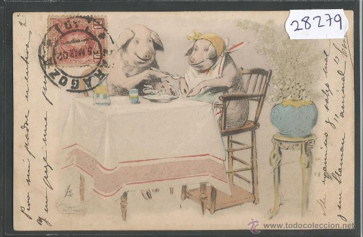 Postais: POSTAL CERDOS - CERDITOS - ILUSTRADA - REVERSO SIN DIVIDIR - (28279)