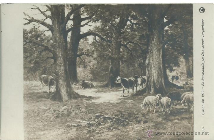 Postais: POSTAL ANTIGUA DE  VARIOS ANIMALES PACIENDO ESCRITA SALON DE 1909 DE NORMANDIA