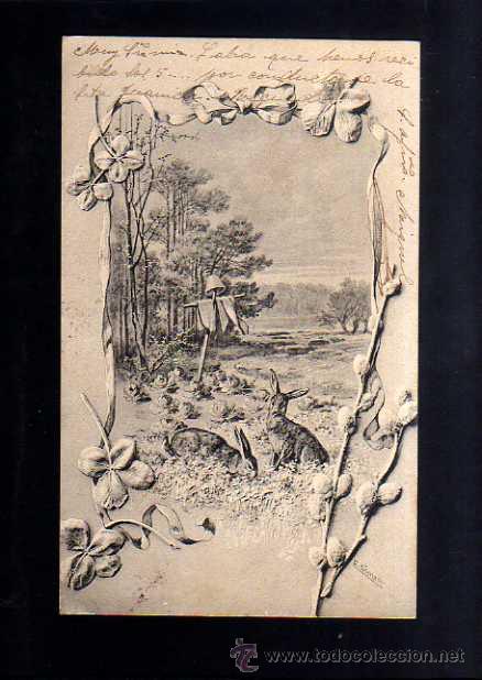Postcards: Postal paisaje con conejos. Circulada 190?.