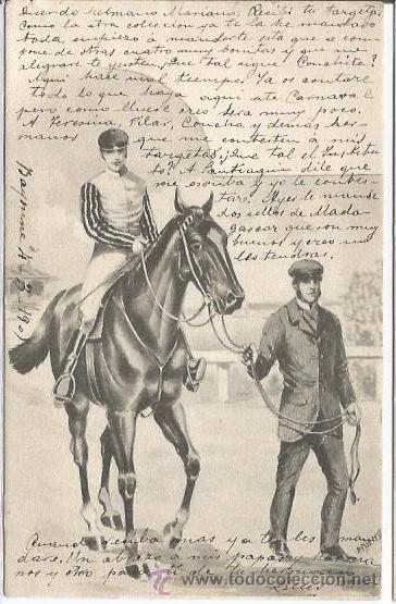 Postcards: POSTAL CARRERA DE CABALLOS FECHADA EN BAYONA