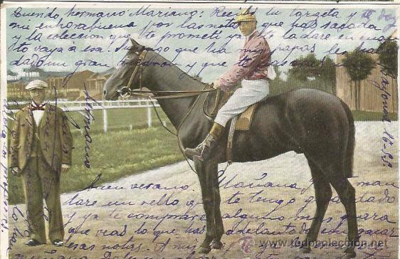 Postcards: POSTAL HOMBRE A CABALLO EN CARRERA 1905 FECHADA EN BAYONA