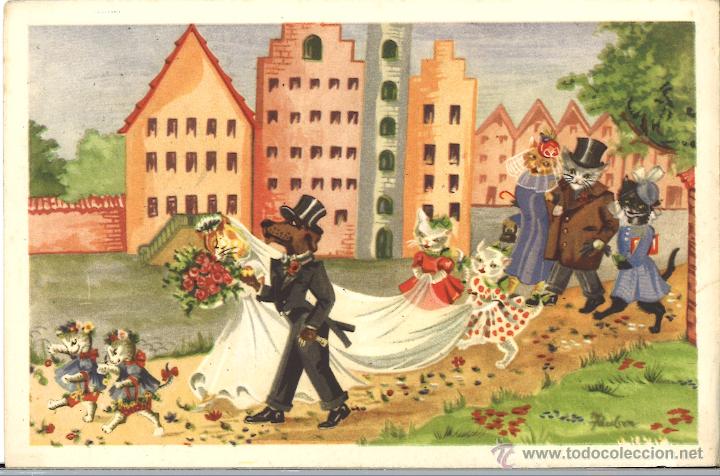 Postales: POSTAL CIRCULADA - 1955 - GATOS - PERRO - Foto 1