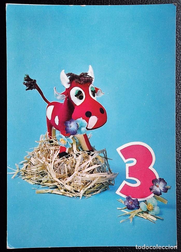 Postcards: Motivo humor&iacute;stico con vaca y cifra. Postal italiana, Nueva