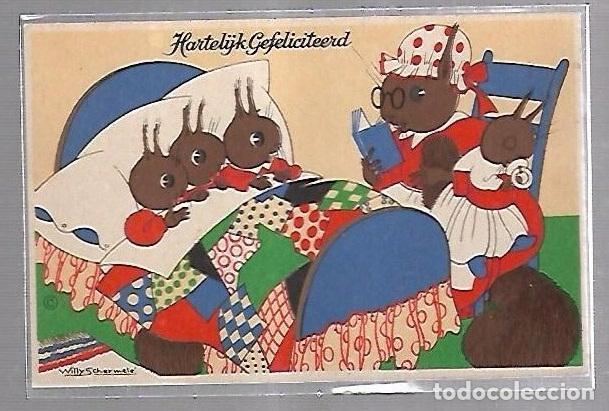 Postais: TARJETA POSTAL DE ANIMALES. CONEJA LEYENDO CUENTO A CONEJITOS. EDITOR WILLY SCHERMELE.