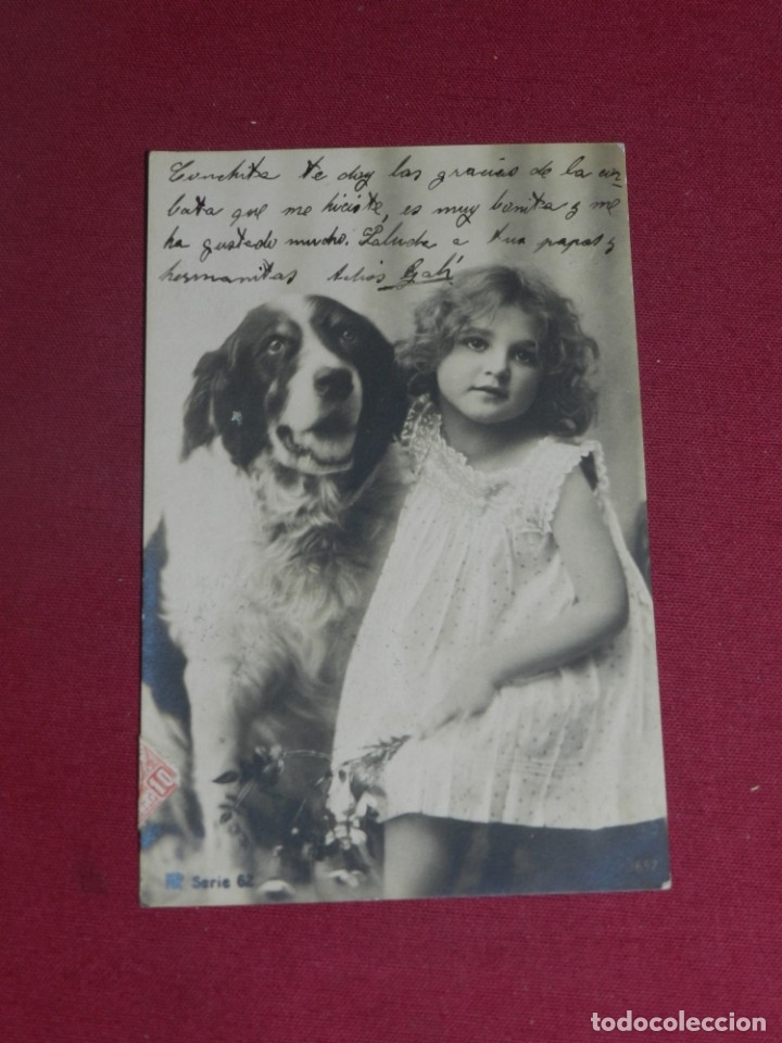 Postales: (MCAJON2) POSTAL ROM&Aacute;NTICA PRINCIPIOS S.XX ESCENA DE NI&Ntilde;A CON PERRO , SE&Ntilde;ALES DE USO NORMALES