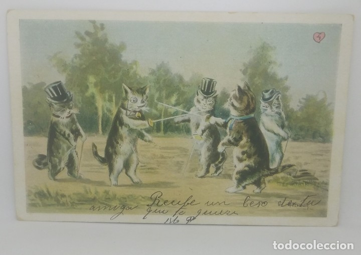 Postales: GATOS. ESGRIMA. POSTAL ANTIGUA. - Foto 2