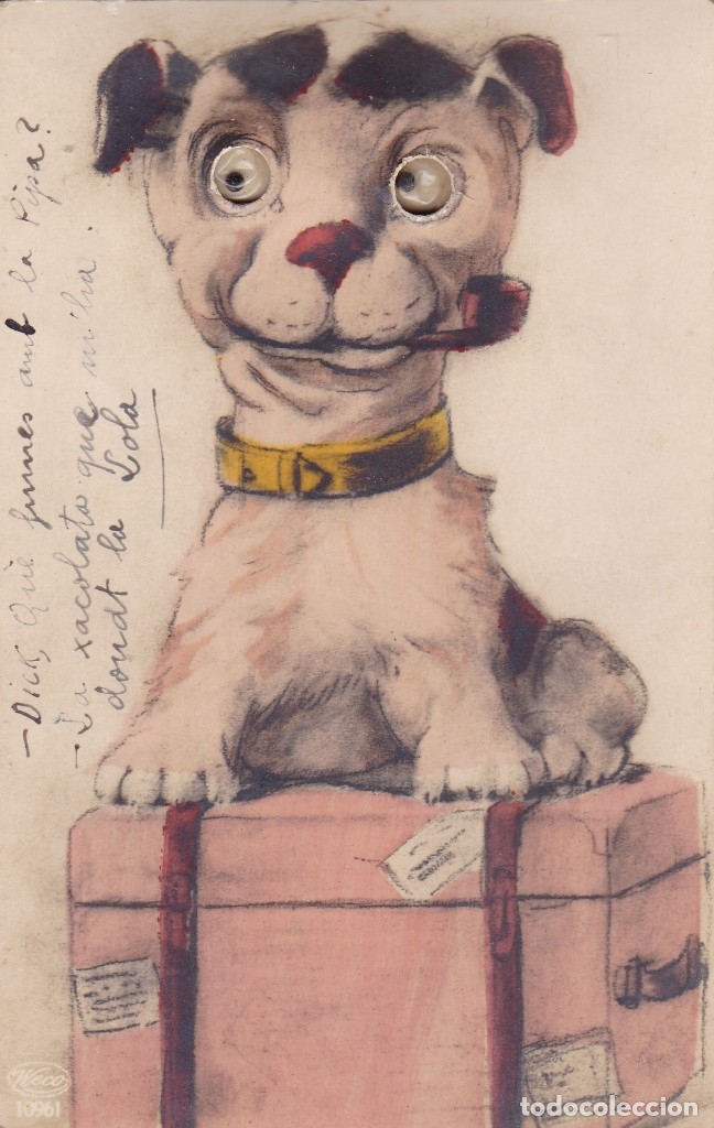 Postales: perro con ojo a&ntilde;adidos a la postal circulada a&ntilde;os 1920 - Foto 1