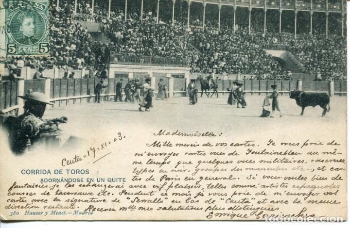 Postcards: CORRIDA DE TOROS -ADORNANDOSE EN EL QUITE- HAUSER N&ordm; 380- A&Ntilde;O 1903