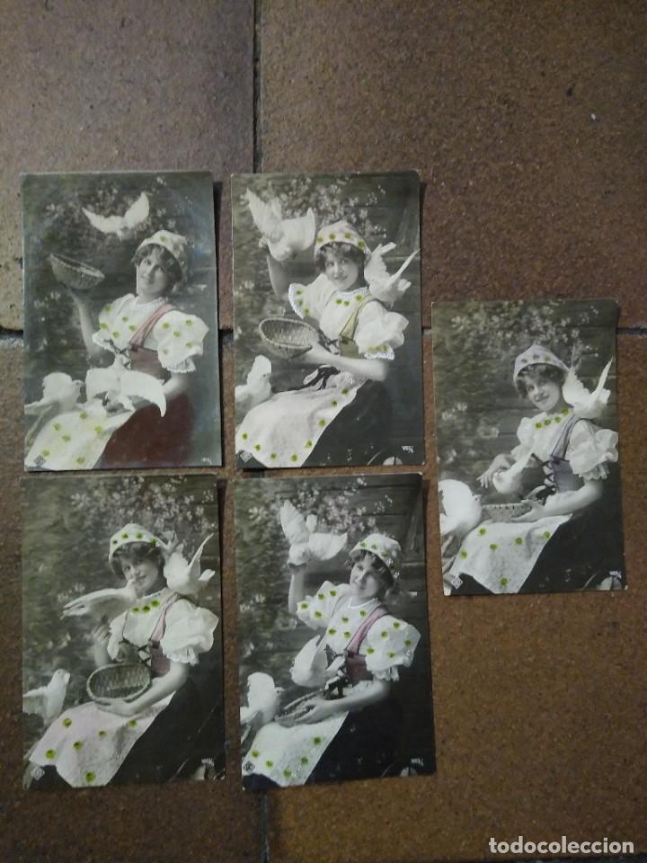 Postkarten: 5 postales de mujer con palomas. Escritas. Sin circular