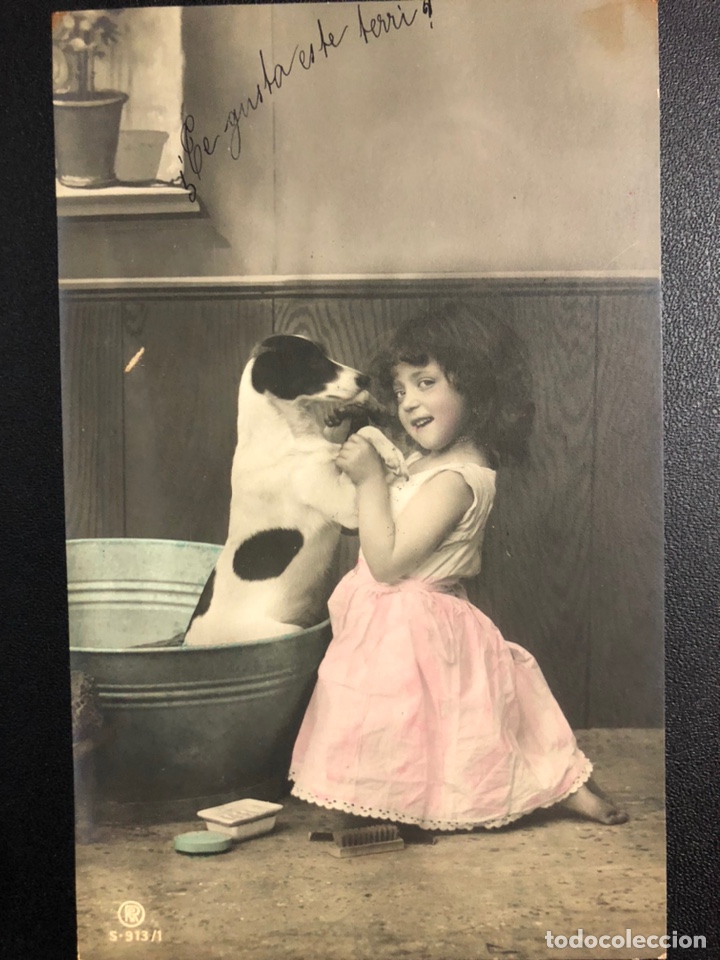 Cartes Postales: Tarjeta postal ni&ntilde;a con perro