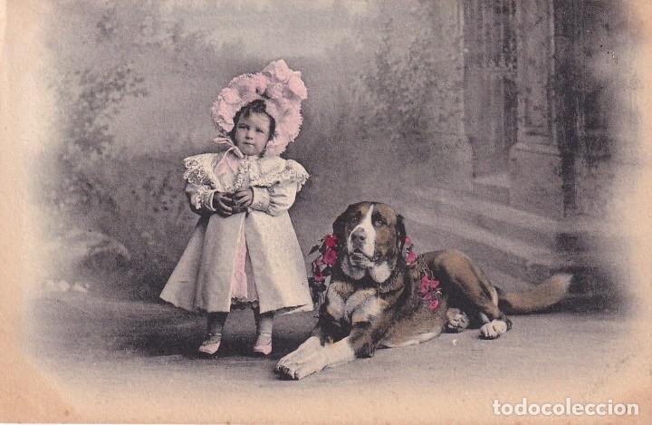 Postais: Postal perro con ni&ntilde;o Reveso sin dividir. Escrita. Sin circular. Serie 72
