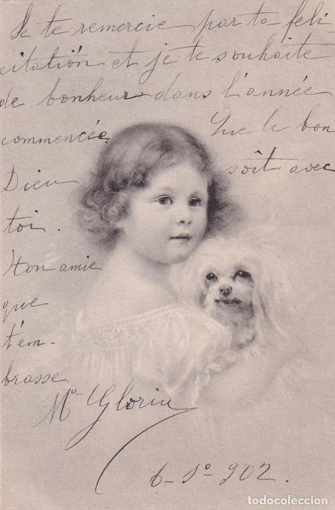 Postais: Postal ilustrada, perro con ni&ntilde;a Reverso sin dividir. Escrita. Sin circular.