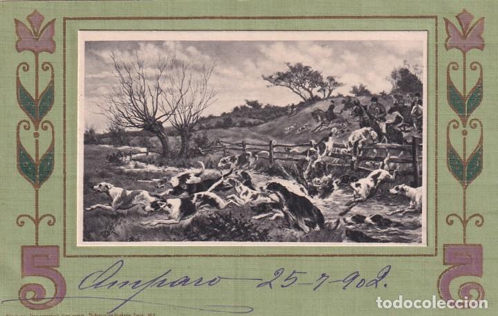 Postais: Postal ilustrada, Cacer&iacute;a perros. Reverso sin dividir. Escrita. Sin circular.