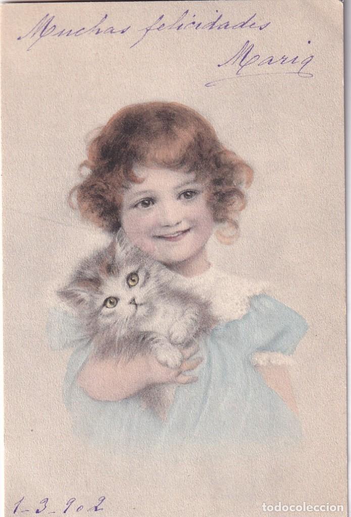 Postales: Postal ni&ntilde;a con perro. Reverso sin dividir. Escrita. Sin circular