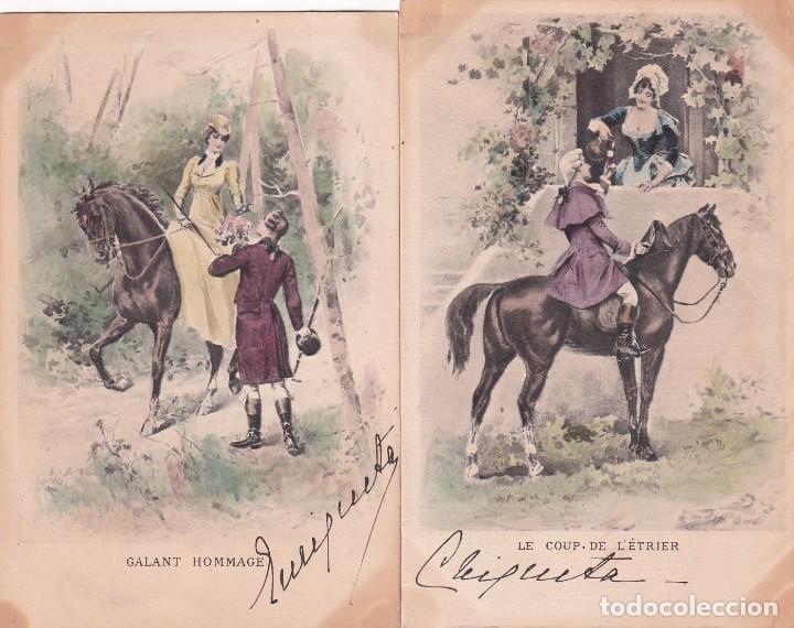 Postcards: 2 postales galantes con caballo. Reverso sin dividir. Escrita. Sin circular.