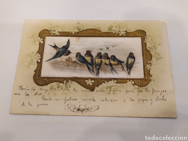 Postales: Antigua postal troquelada de golondrinas. Escrita en marzo de 1903.