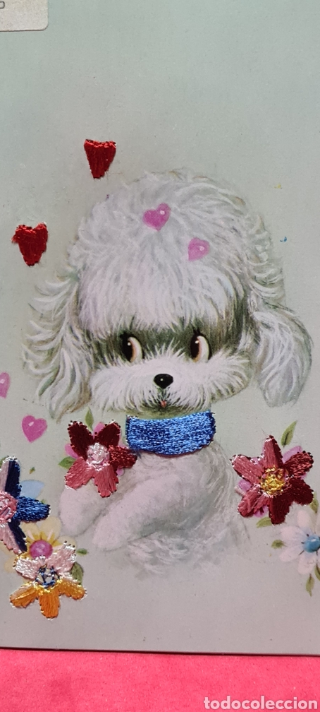 Postales: Preciosa postal bordada. Perro.