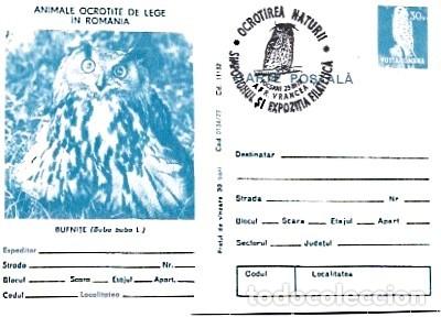 Postales: Rumania & Entero, Animales Rrotegidos por la Ley en Rumania, B&uacute;hos, Bubo bubu, Pocsani 1978 (79997)