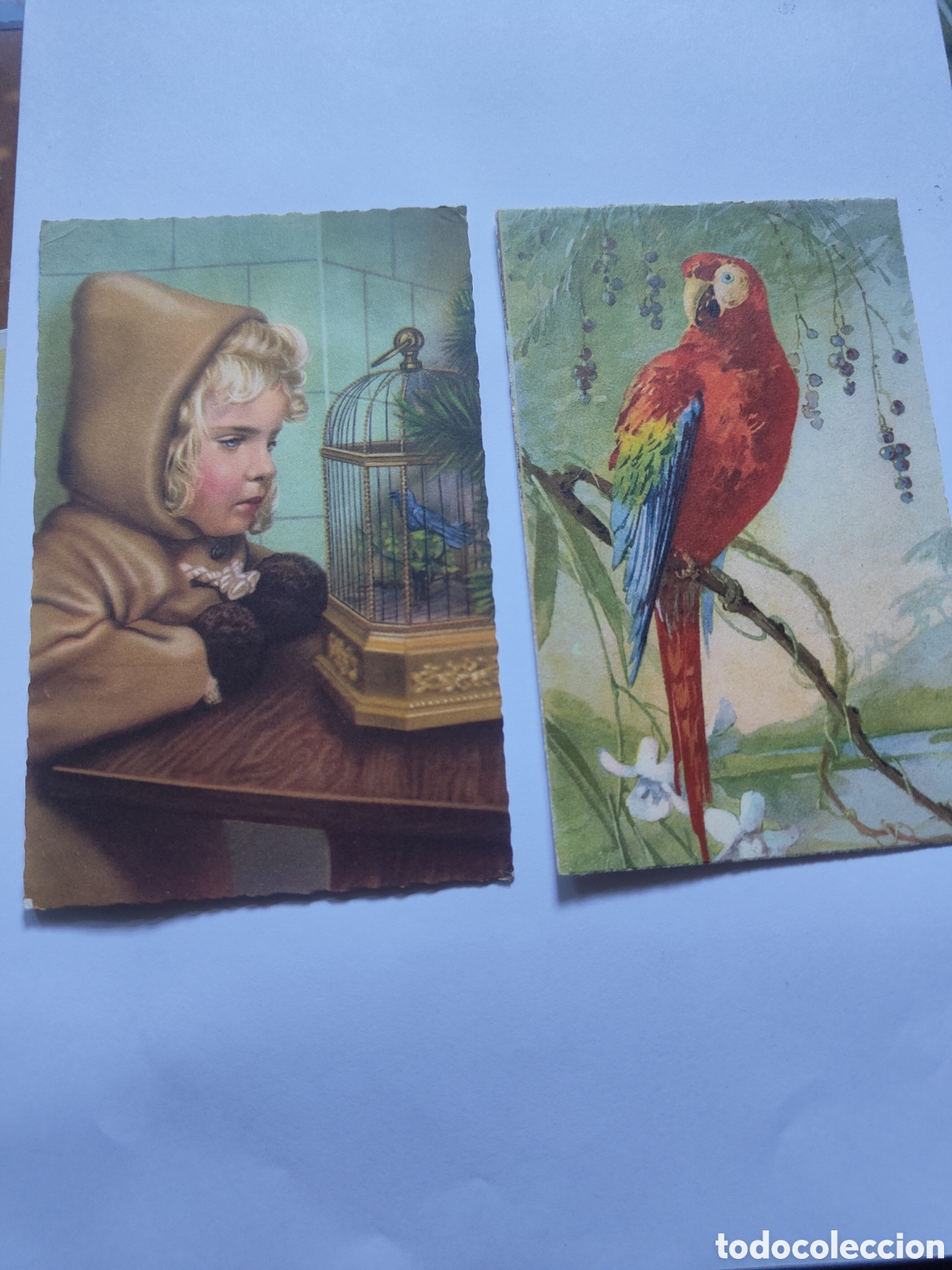 Postales: 2 POSTALES NI&Ntilde;A Y PAJAROS - Foto 1
