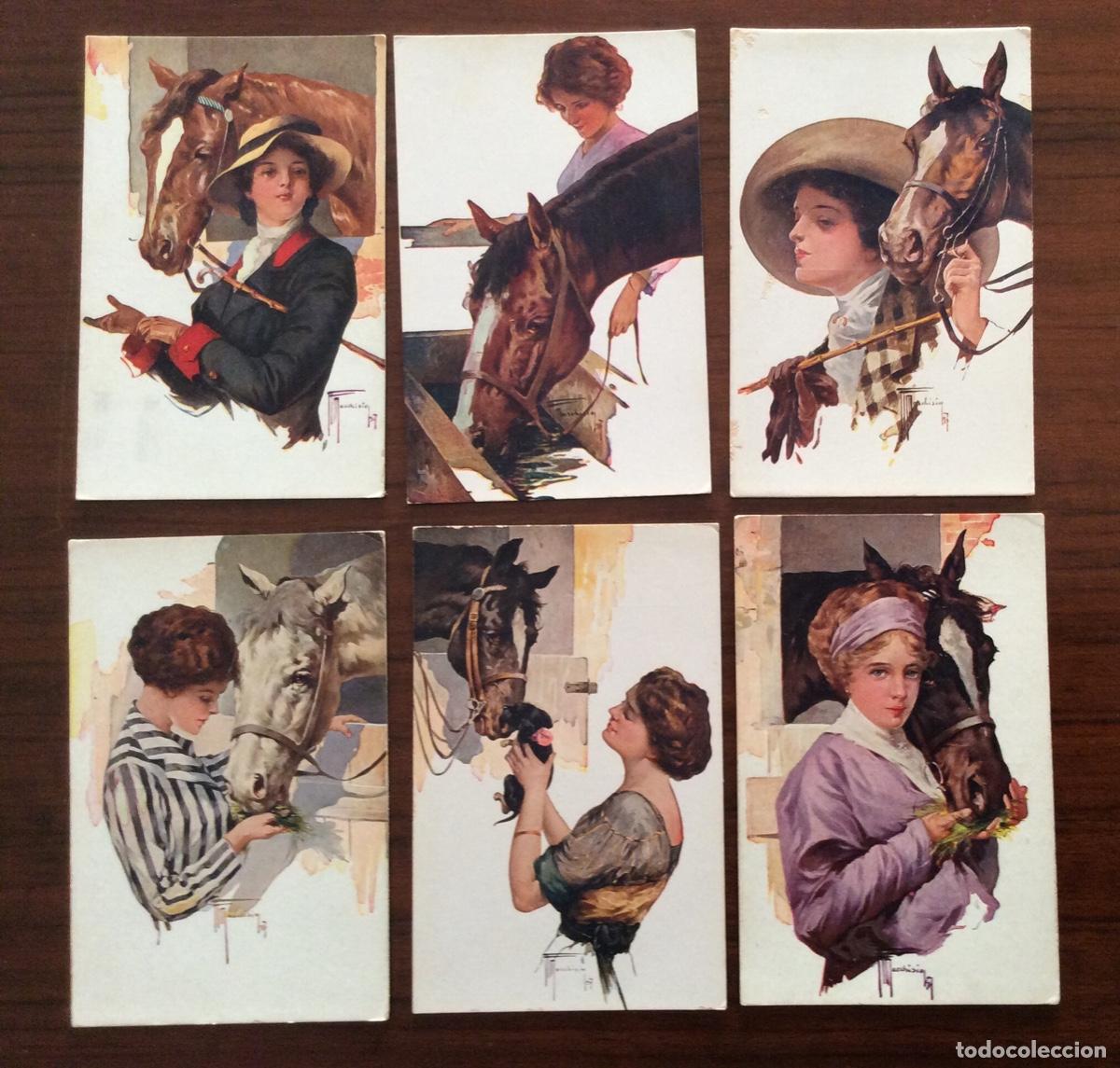 Postales: COLECCI&Oacute;N DE 6 POSTAL ILUSTRADA POR MARCHISIO SERIE 4067 J&Oacute;VENES AMAZONAS Y CABALLO